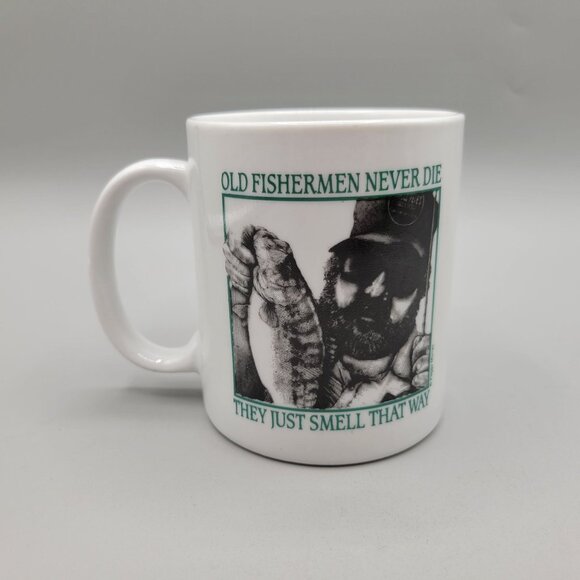 Old Fishermen Never Die Coffee Mug They Just Smell That Way Funny Graphic Cup - Picture 3 of 7